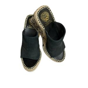 Vince Camuto Black Suede Sandal Espadrille Platform Slide size 6 1/2